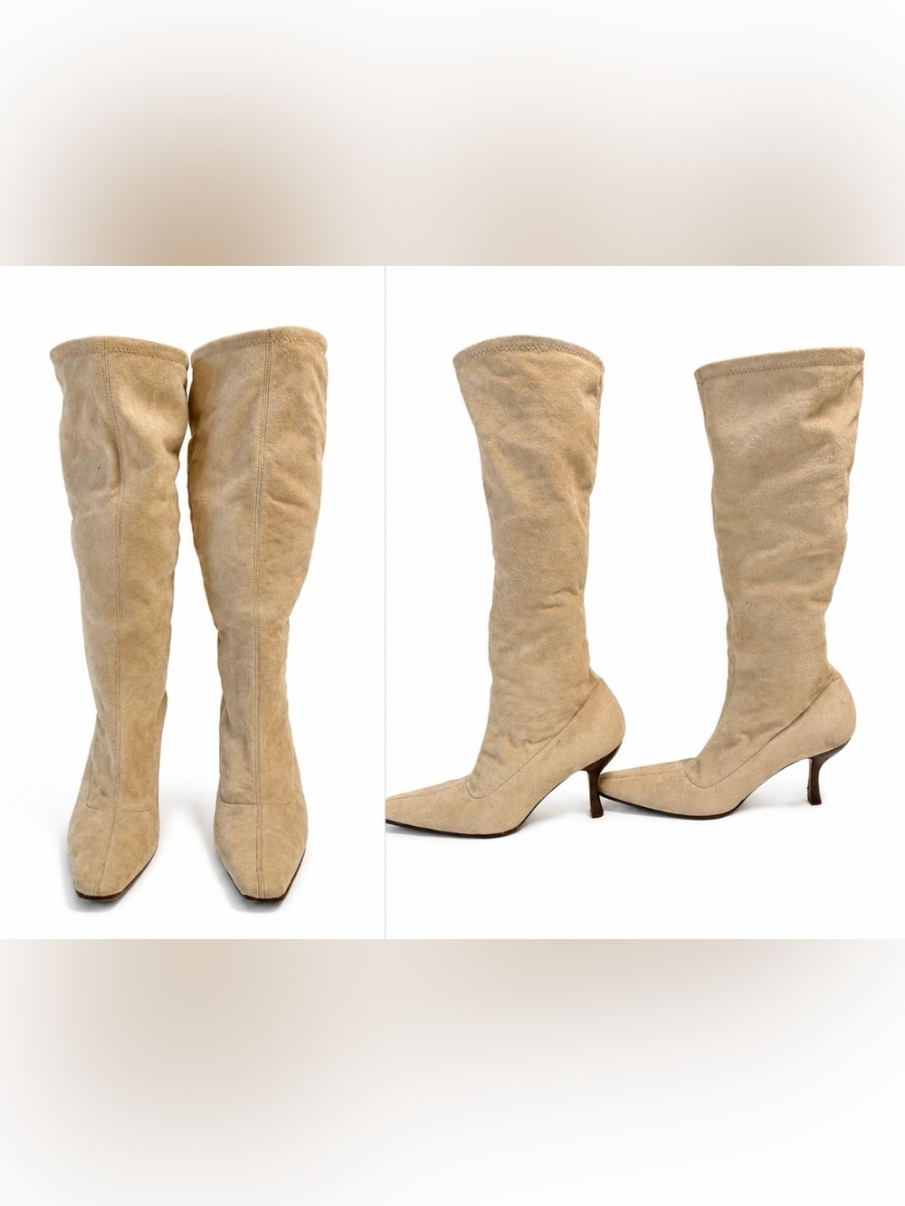 Prada Beige Suede Knee-High Boots | Kitten Heel | EU 37